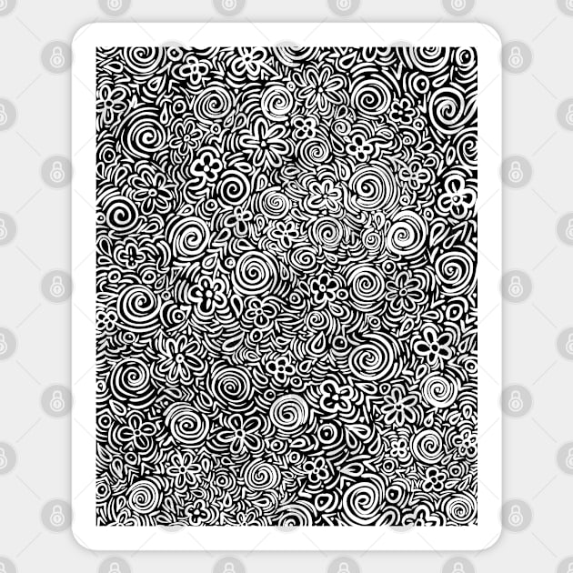 Black and white floral doodle art Sticker by Spinkly